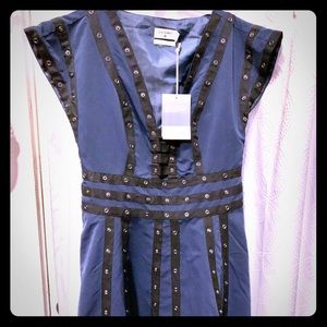 Zac Posen neck shift mini dress with snap details.